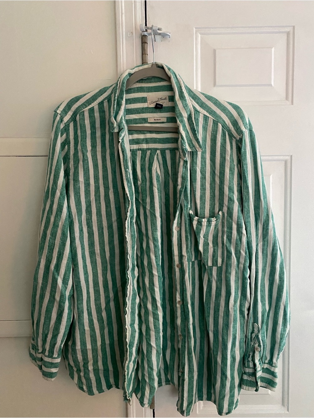 Target Green and White Striped Button-Down Shirt